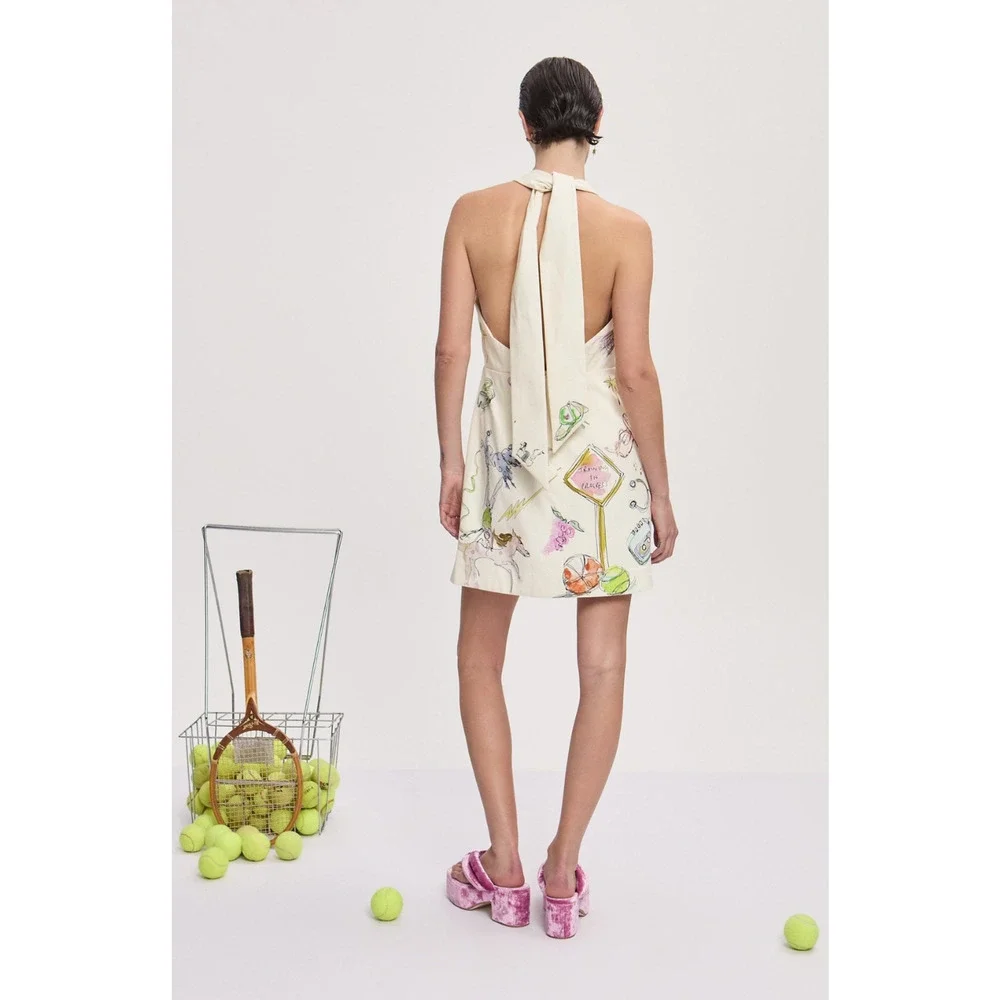 Alemais + Anouk Colantoni Court organic cotton-twill halterneck mini dress US 8 - Picture 5 of 12